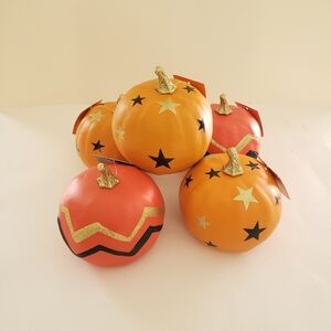 Decorative Small Orange Pumpkins with Stars and Chevron Designs Bundle of 5 NWT